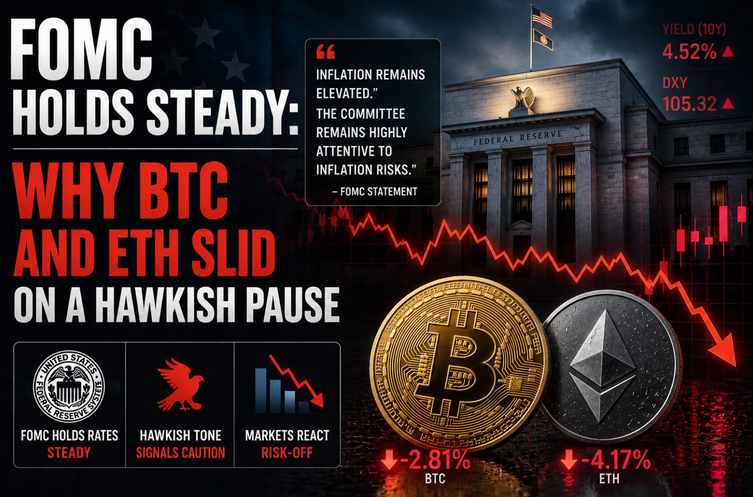 FOMC Holds Steady: Why BTC and ETH Slid on a Hawkish Pause